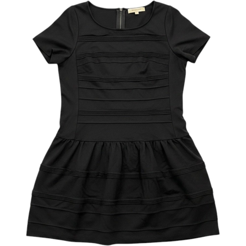 Eliza‎ J Black Pleated Drop Waist Ponte Knit Dress Gold Zip EJ3M4540 Size 16